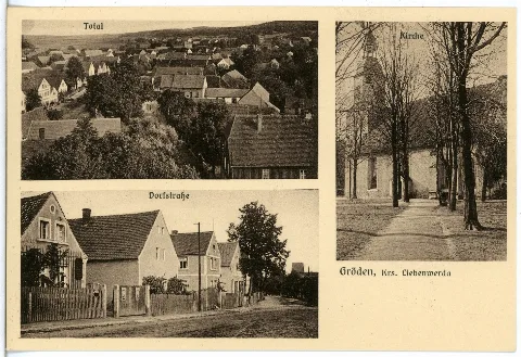 25473 Gröden 1930 Blick Auf Gröden, Dorfstraße Und Kirche Brück & Sohn Kunstverlag
