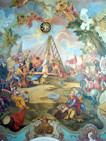 Beratzhausen (Oberpfalz, Bayern): Deckenfresko in der äußerlich unscheinbaren, innen aber überwältigend ausgestatteten katholischen Pfarrkirche St. Peter und PaulBildautor: Peter Bubenik - Aufnahmedatum: 30.07.2004 - Lizenz: GNU-FDL