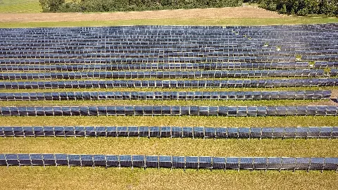 Aerial Picture Of An Agrivoltaics Solar Plant With Walls Of Vertical Bifacial Modules Near Aasen, Donaueschingen Germany
