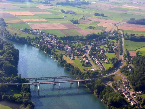 Aerial View Of Hemishofen With The 2 Bridges Across The Rhine 15.07.2008 16 40 21