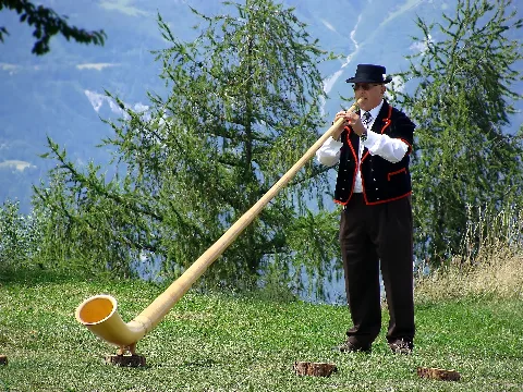 Alphorn Player In Wallis