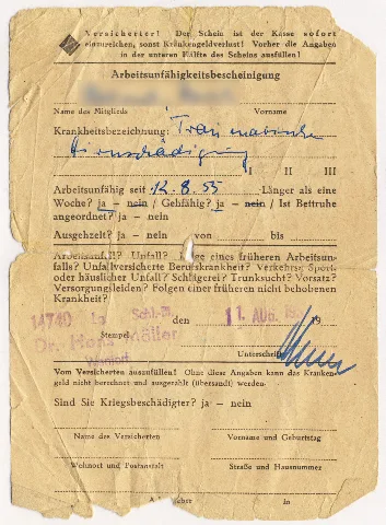 Arbeitsunfaehigkeitsbescheinigung, Wentorf 1955
