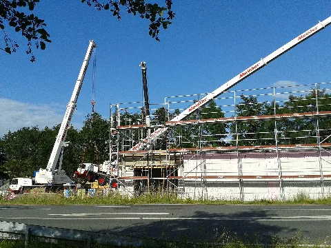 Autokran Stürzt Auf Supermarkt Baustelle In Ober Ramstadt Modau (3)