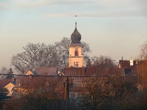 Bad Rappenau Bonfeld Kirchturm Und Dächer Des Dorfkerns Von Osten Im Winter Sonnenaufgang