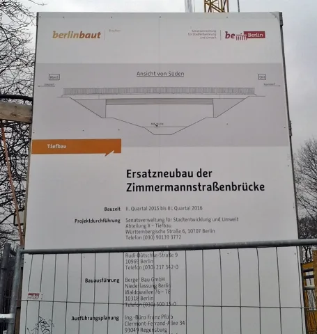 Bauschild Zimmermannstraßenbrücke
