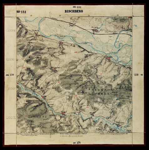 Historische Karte Bischbergs (Landkreis Bamberg, Oberfranken) und Umgebung im Jahre 1851. Abgebildete Ortschaften: Walsdorf, Tütschengreuth, Oberhaid, Stegaurach, Kolmsdorf, Weiher Trunstadt, Erlau, Trosdorf, Kolmsdorf, Mühlendorf, Wildensorg, Gaustadt, Viereth, Feigendorf und weitere.