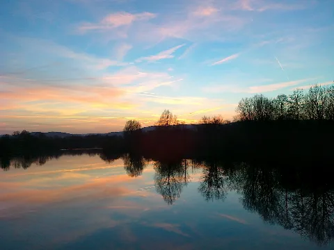 "Buga See" Im März Bei Sonnenuntergang. (Fuldaaue Bei Kassel)