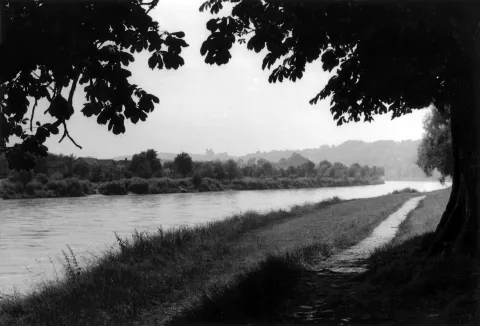 Burghausen Blick Über Die Salzach, Juli 1956