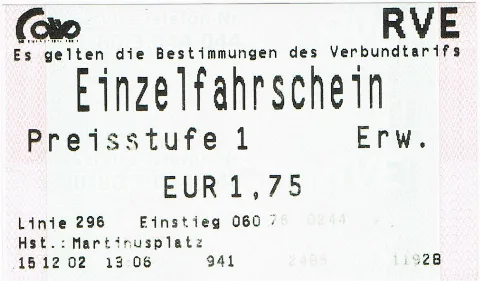 Bus Ticket Avv Rve Martinusplatz 2002