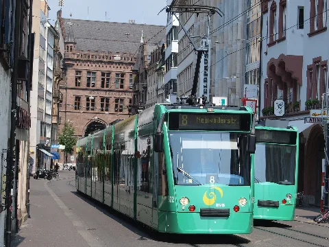 Bvb Tram Car 322, Line 8 Towards Neuweilerstrasse At Basel, Switserland P01