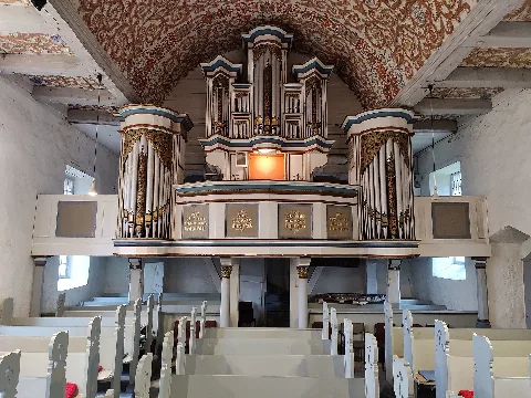 Orgel von Anton Heinrich Gansen (1722–24), umgebaut 1855/1907, Restaurierung ausstehend, der evangelischen Dorfkirche Dallmin, Gemeinde Karstädt, Landkreis Prignitz, Brandenburg, Deutschland