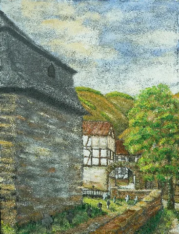Dernau Alter Kirchhof Ca. 1926, Acryl Leinwand, 50 X 70, 12.2011