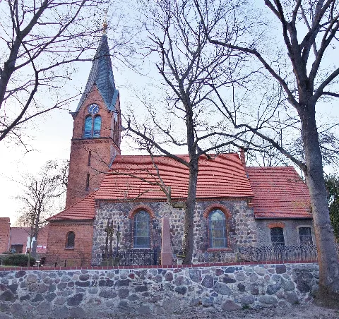 Southern view of the church in Großziethen , Schönefeld municipality , Dahme-Spreewald district, Brandenburg state, Germany