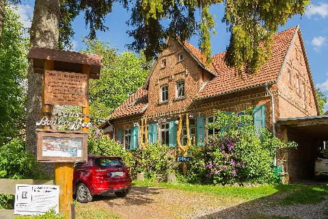 Bonhoeffer House (Bonhoeffer-Haus aka Haus Bonhoeffer), 7 Forest Street (Waldstraße 7) in Friedrichsbrunn, district of Thale, Landkreis Harz, Saxony-Anhalt, Germany. This brick building was the second home of the Bonhoeffer family and is now a listed cultural heritage monument.