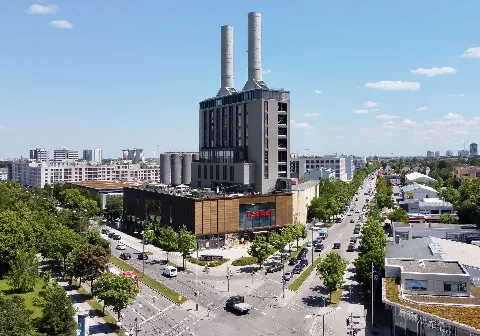 Kare Kraftwerk, München Obersendling, Ansicht Von Südwest, Von Der Kreuzung Drygalski Allee Und Kistlerhofstraße