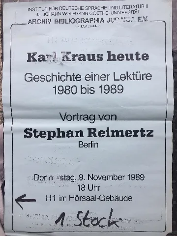Karl Kraus Lecture By Stephan Reimertz Frankfurt University 9. Nov. 1989