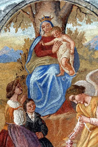 Altar painting in the forest chapel "Maria Waldesruh" at Tschachoritsch, municipality Köttmannsdorf, district Klagenfurt Land Carinthia / Austria / EU