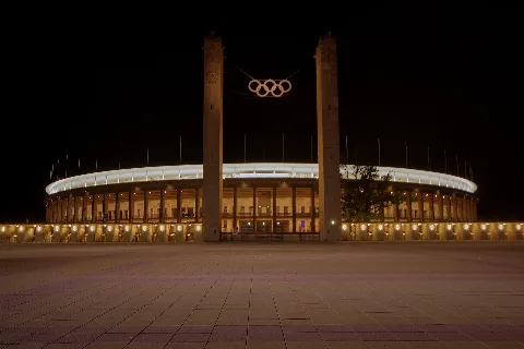 The Olympic Stadium at the the first Pyronale in Berlin, Germany, which was held 1-2 september 2006.
