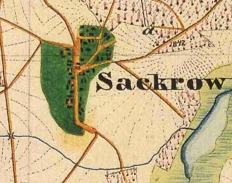 Sacrow, Ortsteil der Gemeinde Spreewaldheide, Landkreis Dahme-Spreewald, Brandenburg, Deutschland, Ausschnitt aus dem Urmesstischblatt 4050 Straupitz von 1846