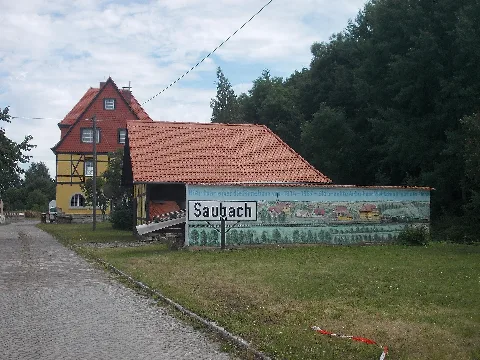 Former Saubach (Thür) train station of the Finne railway line (Finneland, district: Burgenland, Saxony-Anhalt)