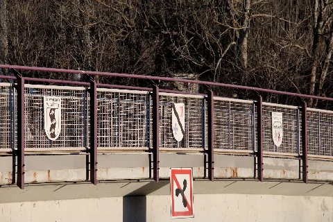 Der Salzachsteg Ost in der Salzburger Gemeinde Schwarzach im Pongau ist eine Fußgängerbrücke über die Salzach. Die am Geländer befindlichen Tafeln zeigen die Wappen der Gemeinden Schwarzach in Vorarlberg (links), Schwarzach im Pongau (Mitte) und Schwarzach in Niederbayern (rechts).