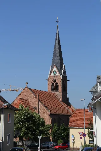 Catholic church Nativity of St. Mary in en:Aschaffenburg-Schweinheim, Lower Franconia, Bavaria, Germany, seen from "Althohlstrasse" street