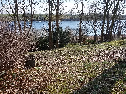 View from church yard to the Grünow Lake in Grünow , Grünow municipality , Uckermark district, Brandenburg state, Germany