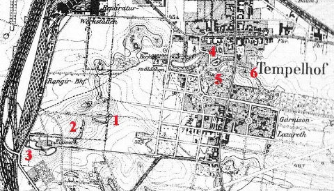 Part of the Map 1:25.000 Tempelhof_1901.JPG from 1901, showing some lakes and natural monuments kettle holes