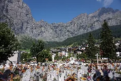 Leukerbad Cemetery And Mountain