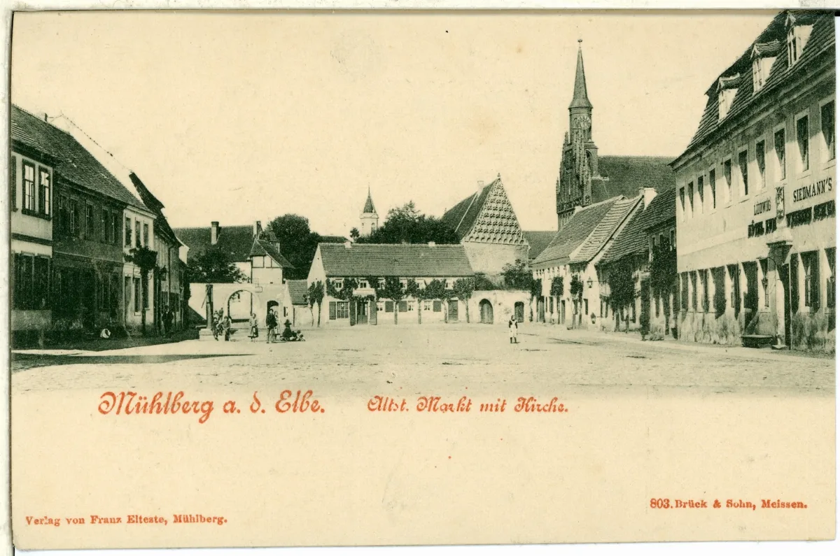 00803 Mühlberg A. D. Elbe 1898 Altstadt Markt Und Kirche Brück & Sohn Kunstverlag