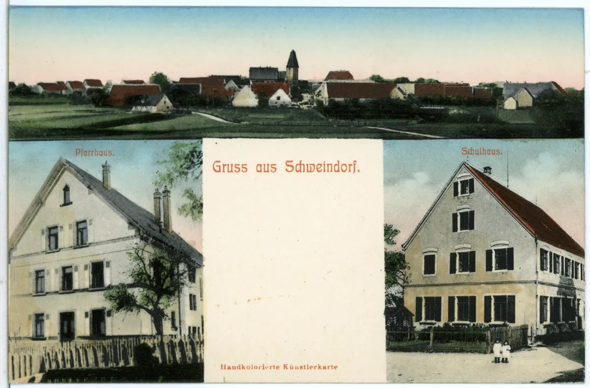 07325 Schweindorf 1906 Pfarrhaus Schulhaus, Ort Brück & Sohn Kunstverlag