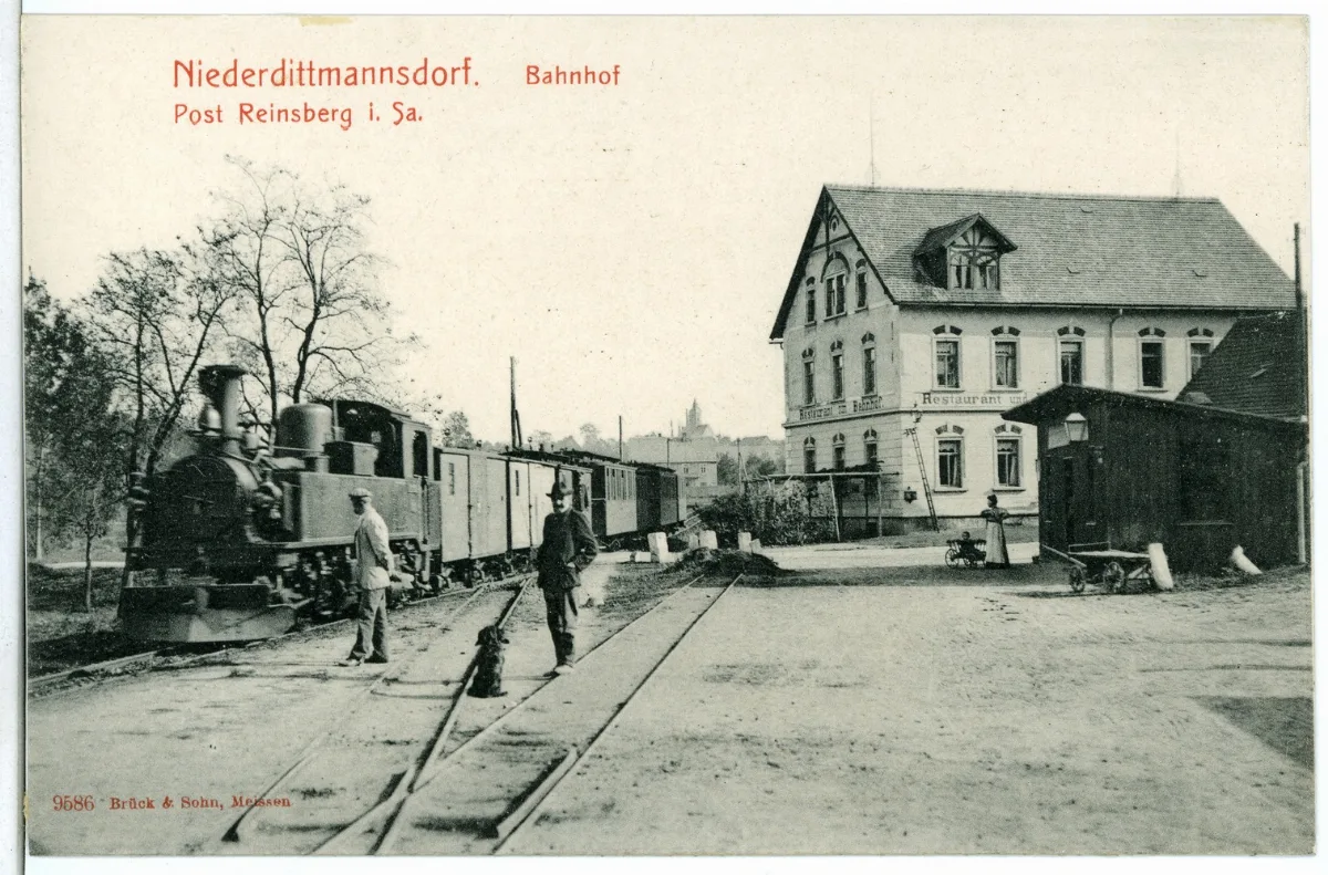 09586 Niederdittmannsdorf 1908 Bahnhof Mit Personenzug Brück & Sohn Kunstverlag
