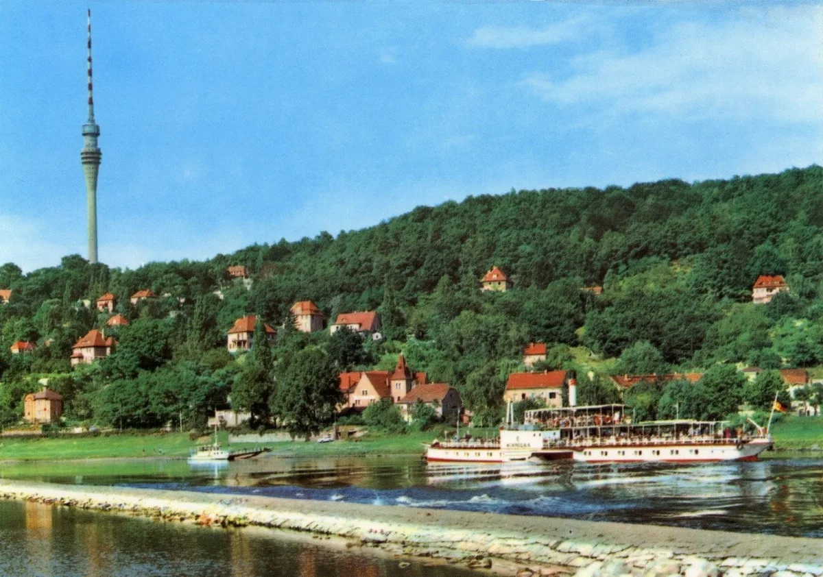 30011 Dresden 1971 72 Loschwitzhöhe, Fernsehturm, Dampfer Brück & Sohn Kunstverlag