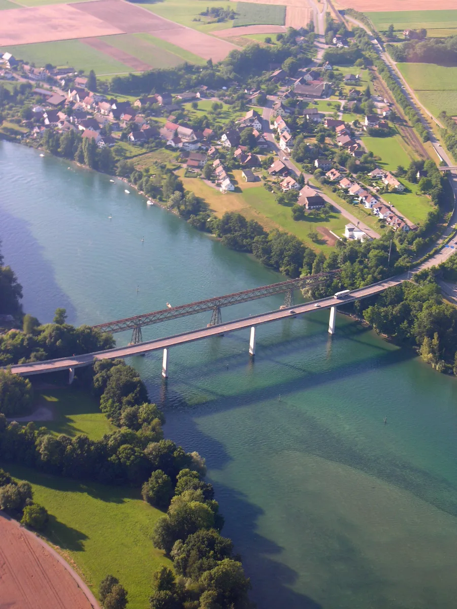 Aerial View Of Hemishofen With The 2 Bridges Across The Rhine 15.07.2008 16 40 27