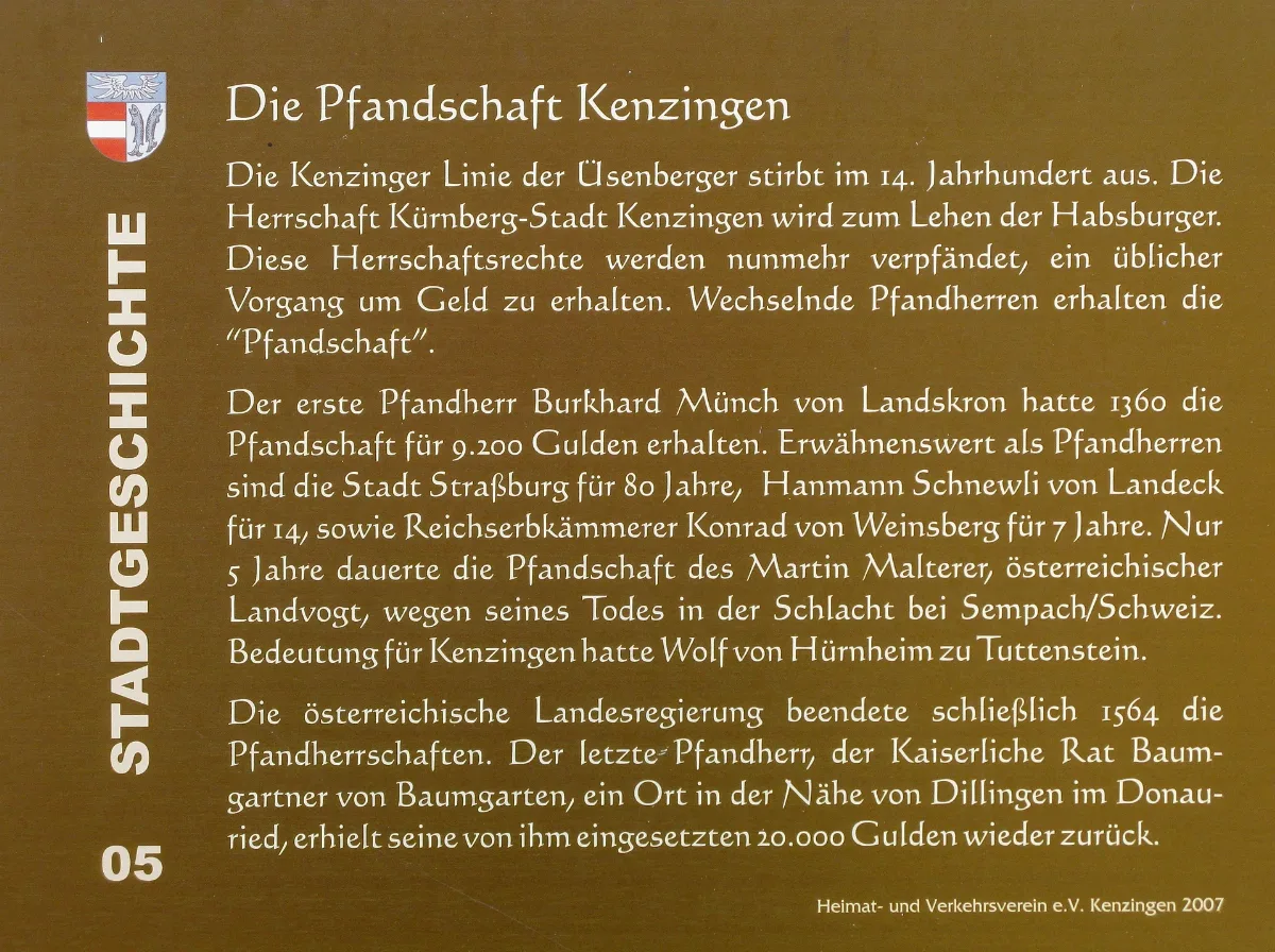 Pfandschaft Kenzingen, Tafel
