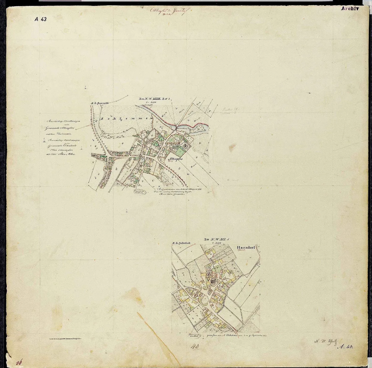 Uraufnahme Ortsblatt Ort Alt 1850 A43 Landkreis Bayreuth Oberfranken