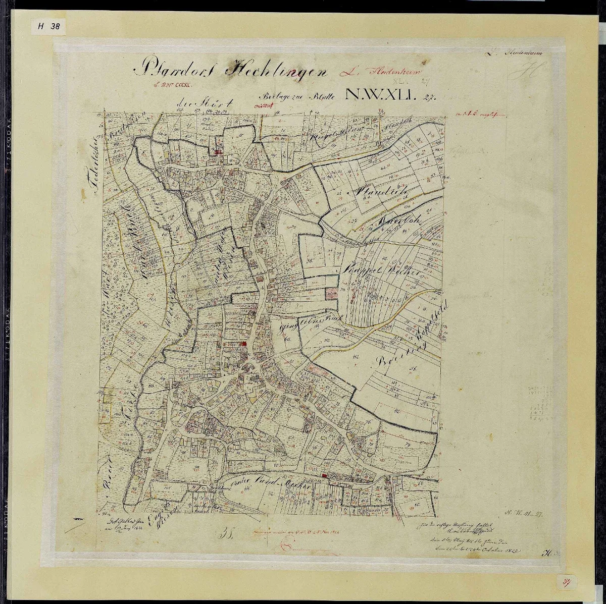 Uraufnahme Ortsblatt Ort Hec 1822 H38 Landkreis Weißenburg Gunzenhausen Mittelfranken