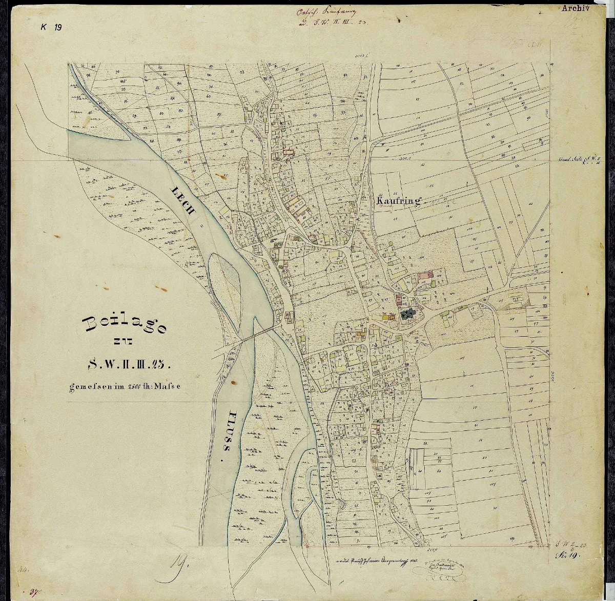 Uraufnahme Ortsblatt Ort Kau 1845 K19 Landkreis Landsberg A.lech Oberbayern
