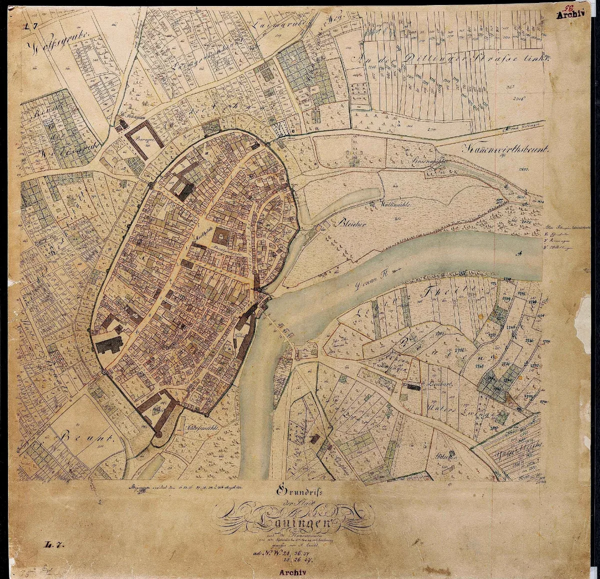 Uraufnahme Ortsblatt St Lau 1824 L7 Landkreis Dillingen A.d.donau Schwaben